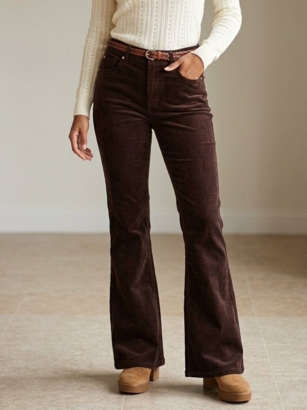 Refuge Brown Cord Flared Pants - Wide Leg Corduroy Trousers 70s Retro Hippie